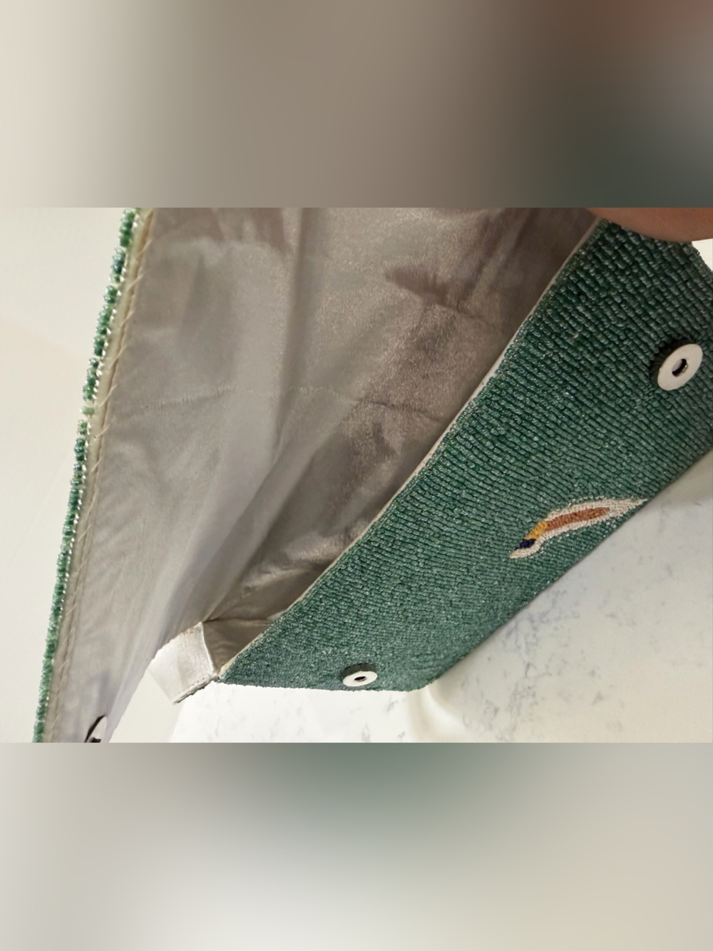 Green & Cream Embroidered Seaside Shoulder Bag - Picture 12 of 13